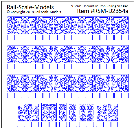 S Scale Decorative Iron Railing Set 4 ~ Linear